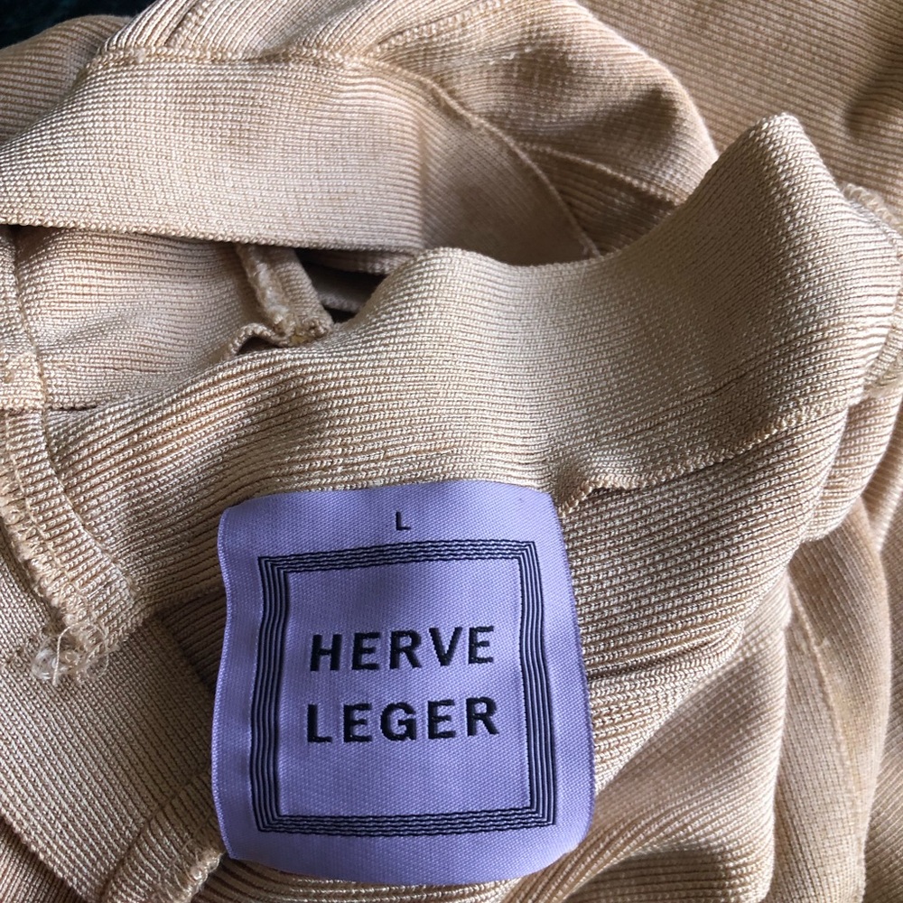 Herve Leger One-Shoulder Beige Dress - Picture 2 of 4